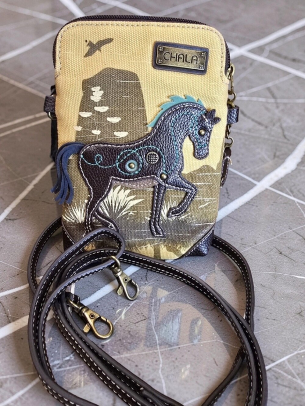 CHALA Safari Horse Canvas Crossbody Cell Phone Purse EUC